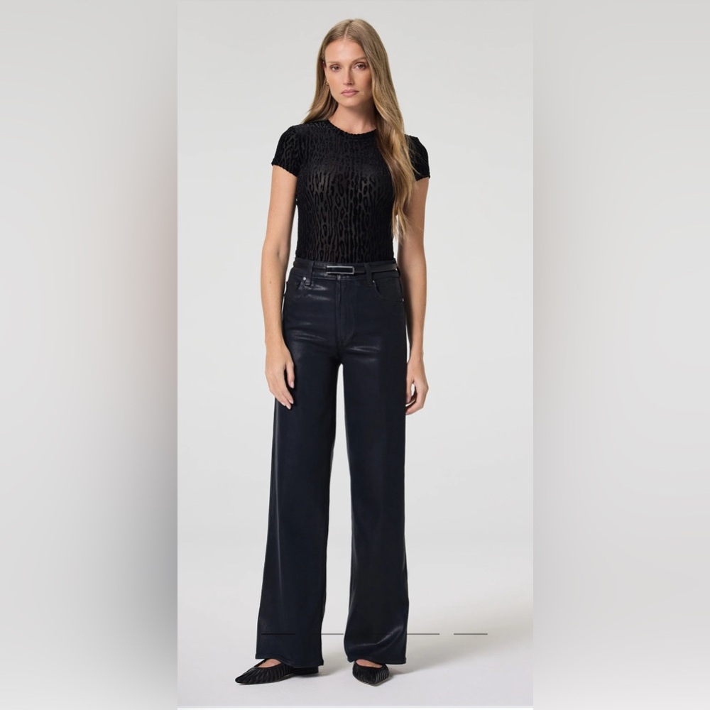 Women's  Sasha Black Fog Luxe Coating Wide-Leg Jeans - Picture 2 of 15